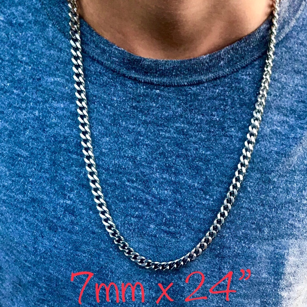 Men’s Necklace Cuban Link 7 mm X 24” Long